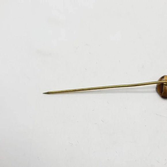 Gold Tone Natural Brown Tigers Eye Stone Stick Pin Antique Vintage - Picture 4 of 4